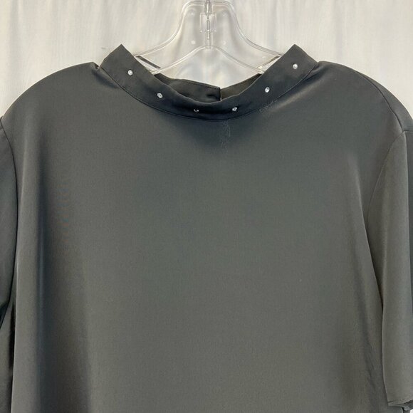 Divided Womens Blouse Black Short Sleeve Studded Mock Neck Boxy Fit Plus 18 - Picture 2 of 11